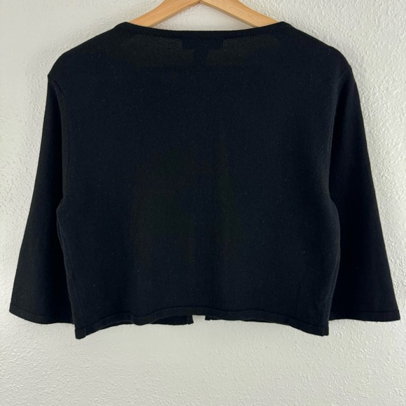 Vintage 90s Black Cashmere Wool Silk Beaded Floral Quarter Sleeve Cropped Shrug - Picture 12 of 13